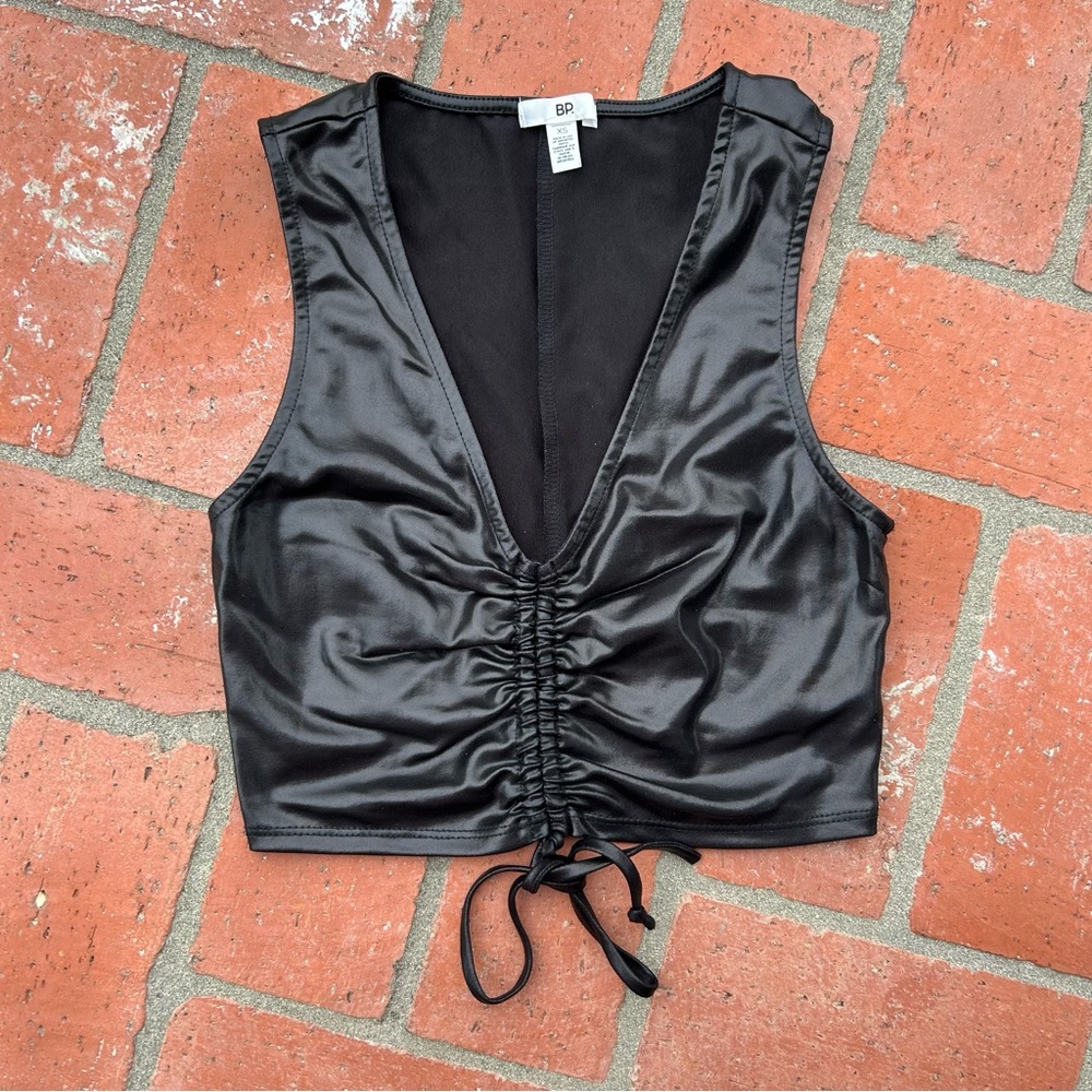 Nordstrom BP Black Ruched Tie Front Crop Tank Top